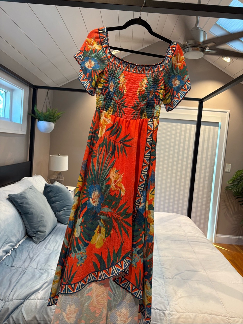 Jealous Tomato Orange Tropical High-Low Midi Dress